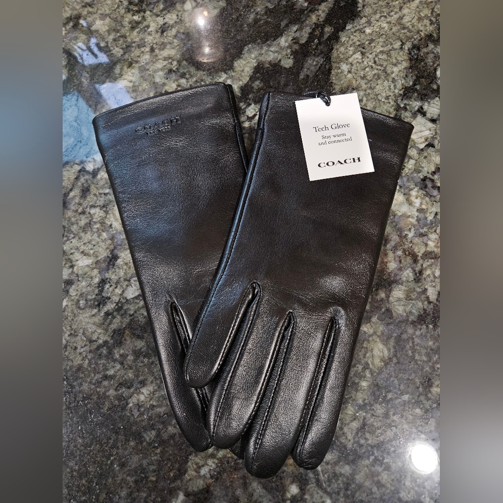 Coach Black Leather Tech Gloves
